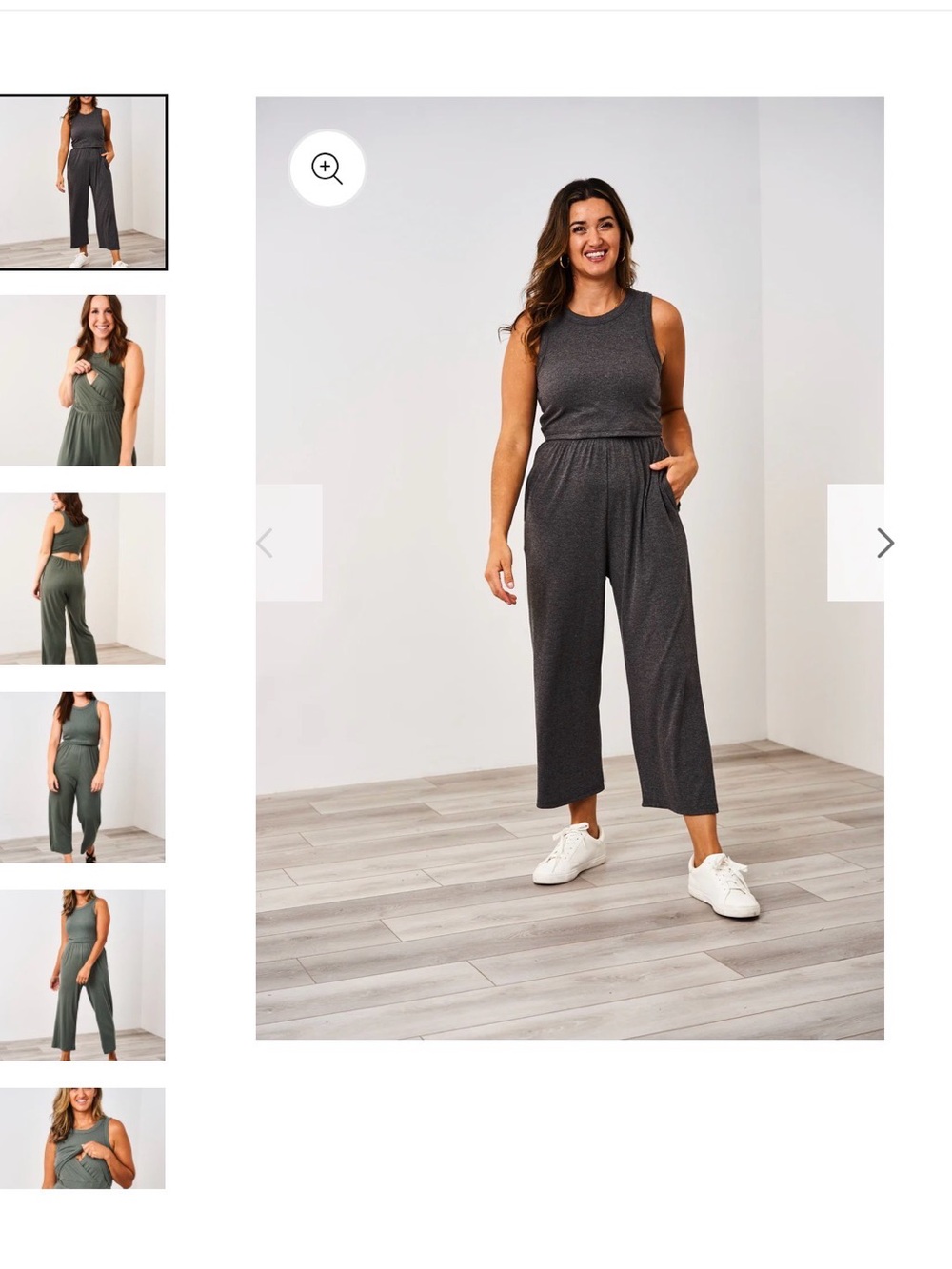 Latched Mama Sleeveless Wide-Leg Jumpsuit in Charcoal Gray
